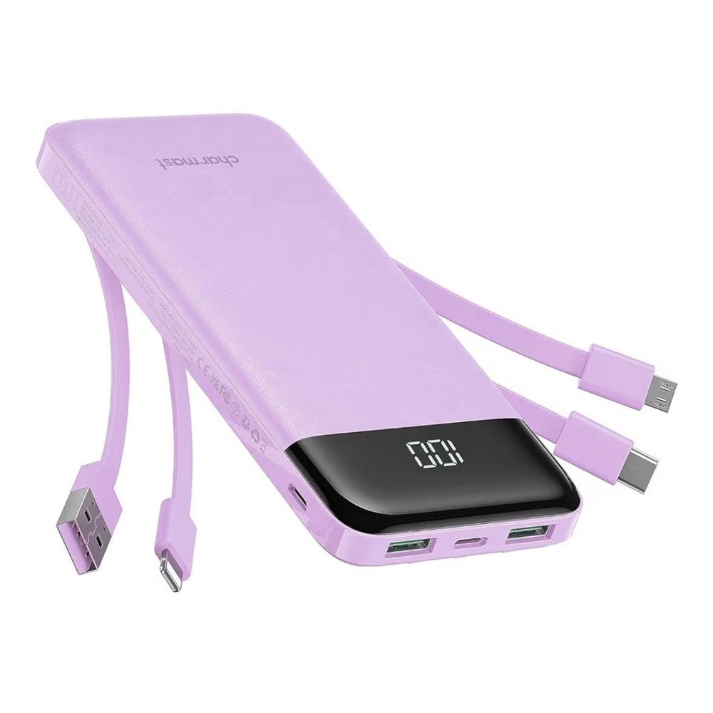 Portable Charger with Built in Cables, 10000mAh Slim Power Bank, 15W USB C in...